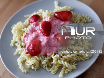 Pasta With Starwberries Photo Illustrations