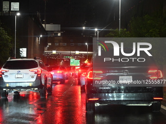 Cars Are At A Standstill As Commuters Make Their Way On The Lower Level Of The George Washington Bridge During Severe Weather