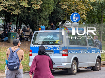 German Police Van In Public Park