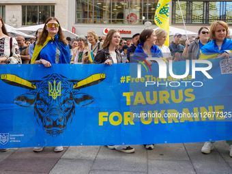 Ukrainian Demonstrators With Banner: Taurus For Ukraine
