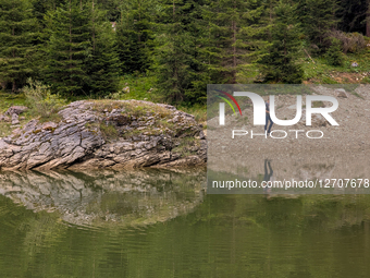 Woman At Lake In The Alps 