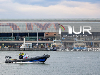 Police Inflatable Boat Patrol In Amsterdam At Amsterdam Central Station