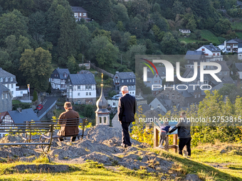 Family At The Viewpoint Overlooking The Old German Town Of Monschau