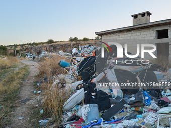 Aerial Drone View Of Toxic Fire From Abandoned Waste Bales In Minervino Murge