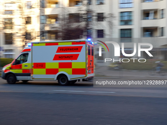 Ambulance With Blue Lights And Emergency Doctor Responding