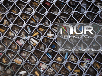 Cigarette Butts In A Drain In Downtown Buenos Aires. 01/10/2025