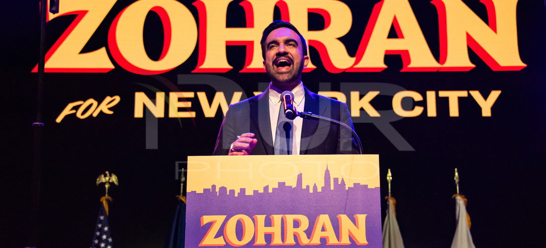 Editorial photography: Zohran Mamdani, New York City mayoral candidate, during an election night event at The Brooklyn Paramount Theater in the Brooklyn borough of...