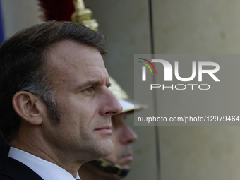 Mahmoud Abbas Meets Emmanuel Macron At The Presidential Elysee Palace In Paris