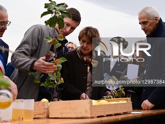 Minister Of Agriculture Annie Genevard Visits The Chantalois Fruit Farm In Chavaniere France