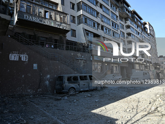 Impact of Russian attack in Shevchenkivskyi district of Kyiv.