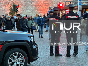 Italian Carabinieri Officers Patrol Crowded City Square