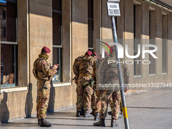 Italian Soldiers Patrol Near Florence SMN Railway Station