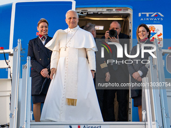 Pope Leo XIV Boards A Plane To Ankara At Rome's Fiumicino International Airport