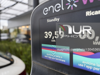 Close-up Of Tesla Model 3 Mennekes Charging Plug In Bari