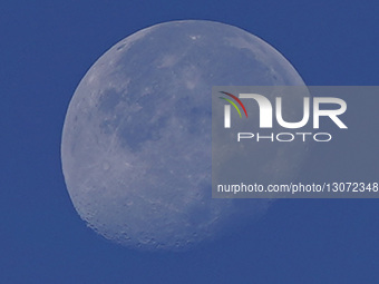 Moon Is Seen In The Blue Sky In Ajmer, India