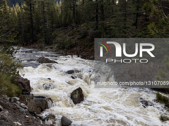 A Winter Storm Hitting The Sierra Nevada Increases The South Yuba Rivers Water Flow In Soda Springs, California
