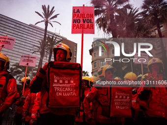 Firefighters Protest In Barcelona.