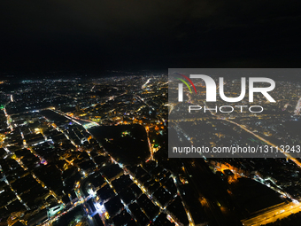 Stunning Aerial Night View Of Aleppo Cityscape And Urban Lights