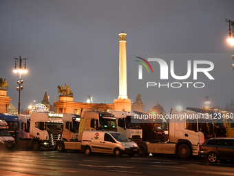 Truck Drivers Protest In Budapest Against Rising Road Tolls.