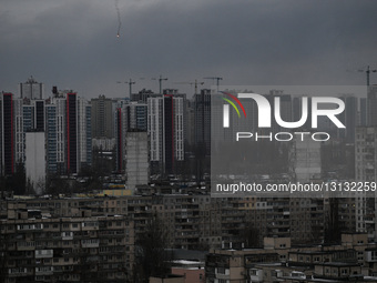 Smoke over Kyiv from Russian attack.