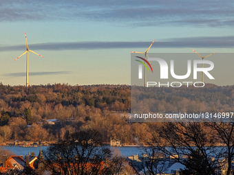Wind Turbines And Lake Starnberg Winter Landscape In Starnberg