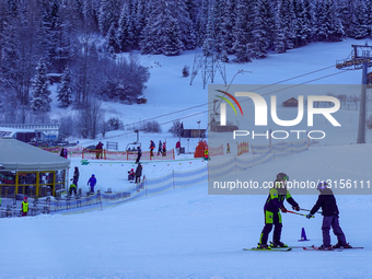 Children Participating In Ski Lessons At Tyrolean Marienbergbahn Biberwier