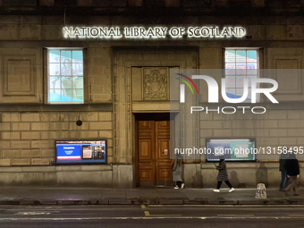 Night Scene Outside The National Library Of Scotland In Edinburgh