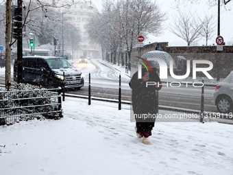 Snowfall In Paris, France