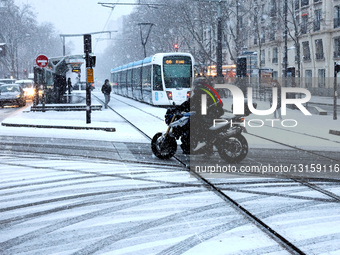 Snowfall In Paris, France