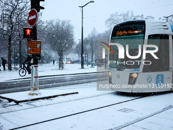 Snowfall In Paris, France