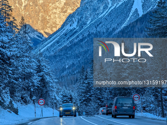 Evening Traffic During Alpenglow In Tyrol