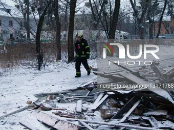 Damage reported after Russian night attack in Dniprovskyi district of Kyiv.