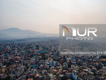 Aerial View Shows Air Pollution In Kathmandu Valley, Nepal.