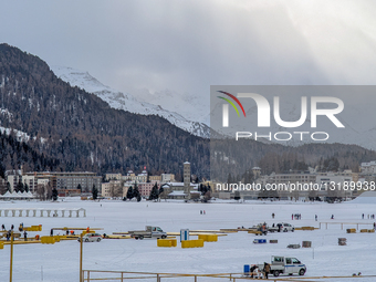 Preparation For Winter Events Begins On The Frozen Surface Of Lake St. Moritz