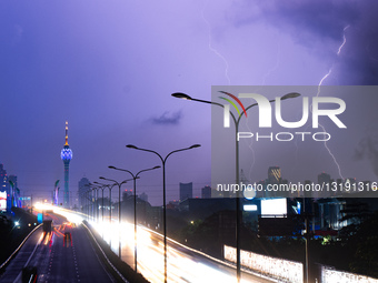 Lightning Strikes Are Seen Over The Skyline In Colombo
