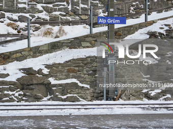 Rhaetian Railway Station In The Switzerland Bernina Alps