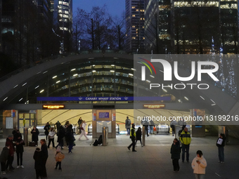 Canary Wharf Jubilee Line Station At Night In London