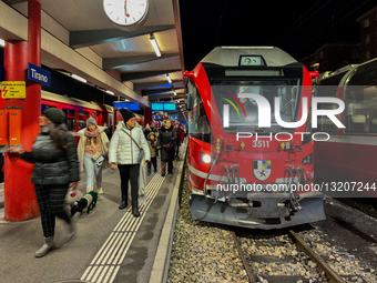 Travelers From Switzerland Arrived With A Regional Train In The Italian City Of Tirano