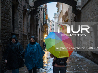 Rain In The Center Of Barcelona Before The Storm.