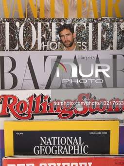 International Magazine Covers Displayed On Newsstand