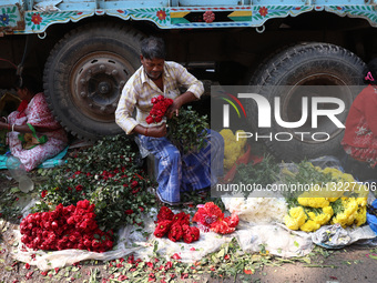 Saraswati Puja Flowers Market In Kolkata, India