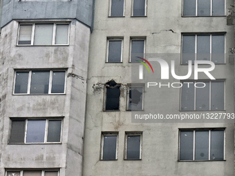 Apartment building damaged in Chornomorsk after Russian attack.