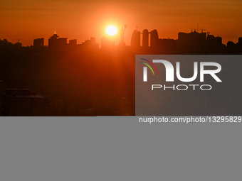 Winter sunset in Kyiv.