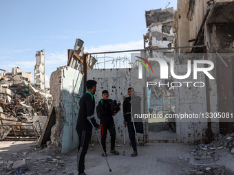 Palestinian Amputee Soccer Players Train On Newly Built Field Amid Gaza City Rubble