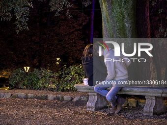 Young Couple On Evening Date In Park