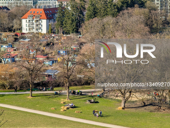 People Enjoying Warm Early Spring Weather In Luitpoldpark In Munich