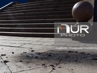 Debris of downed Russian drone falls on Maidan Nezalezhnosti in Kyiv.