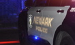 Newark police logo on a Newark police vehicle at the crime scene on Stengel Avenue. Fatal...
