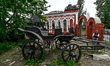 ZAPORIZHZHIA REGION, UKRAINE - MAY 18, 2023 - A monument to a tachanka (an open wagon with...