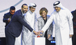 Google Cloud Qatar Country Manager, Ghassan Kosta (L) Minister of State and Chairman of Qa...